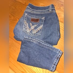 Wrangler Embellished Pocket Flare Jeans Medium Wash